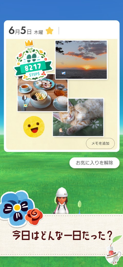 歩数・ルート・写真がまとまった一日の振り返り